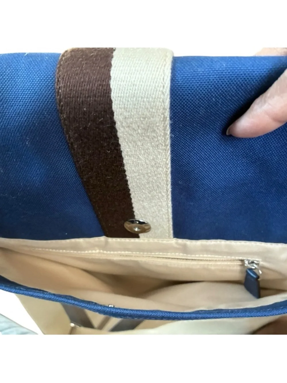 Blue Canvas Messenger Bag with Tan Trim - Picture 3 of 12